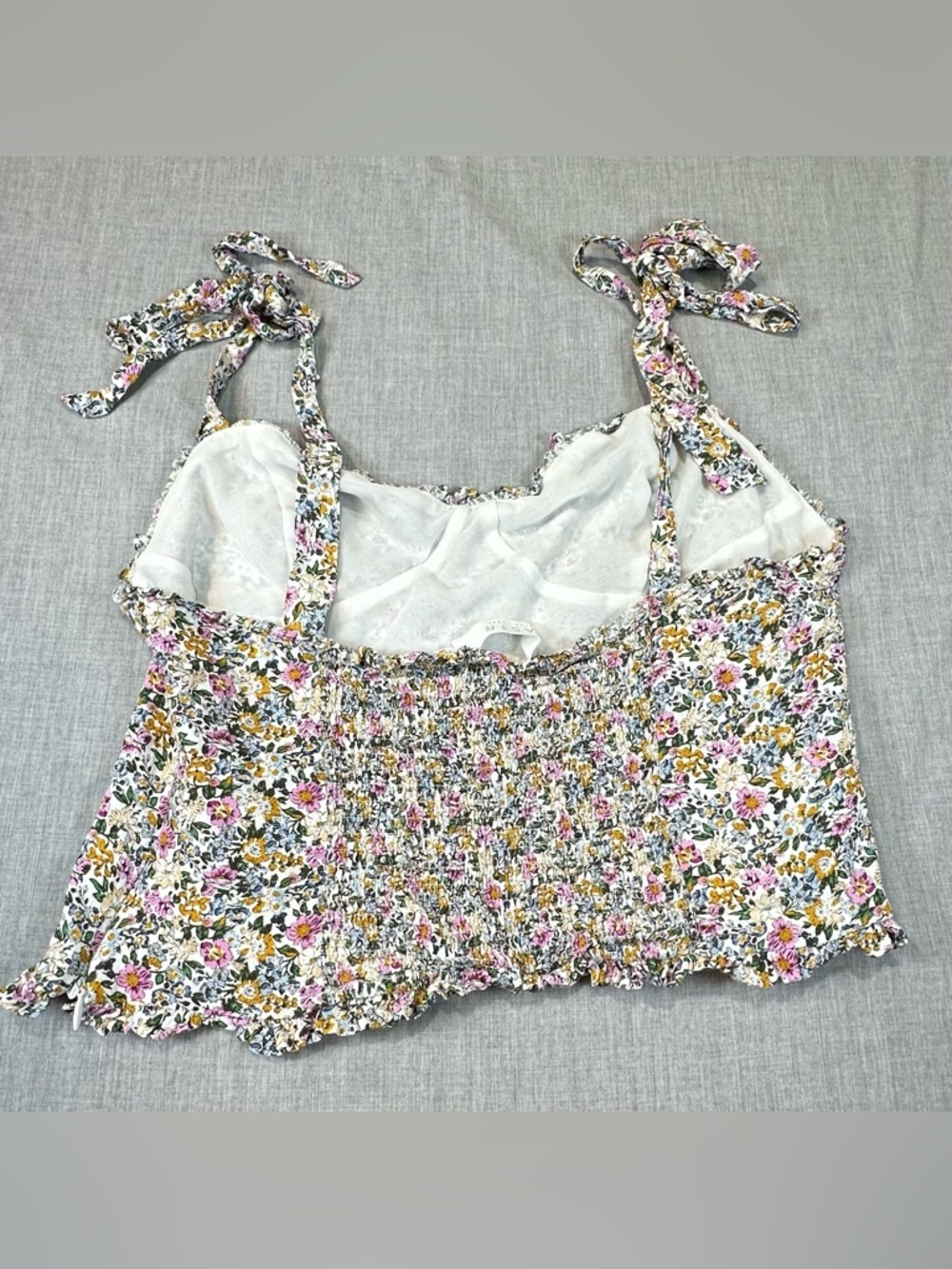 Astr Floral Tie-Strap Cami in White with Pink & Yellow Flowers - Picture 2 of 7